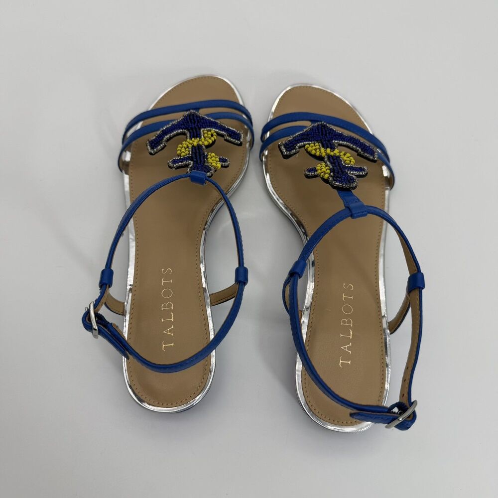 Talbots Beaded Anchor Flat Ankle Strap Sandals Nautical Tropical Sz 7 New in Box - Picture 3 of 7